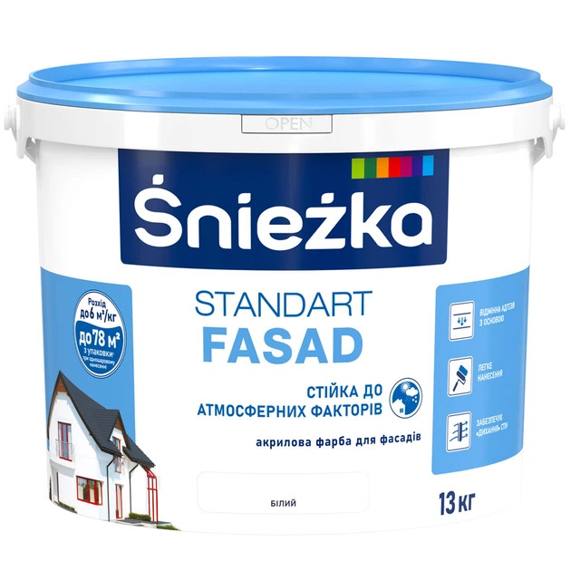 Фарба фасадна SNIEZKA STANDART FASAD біла, матова 10л/13кг